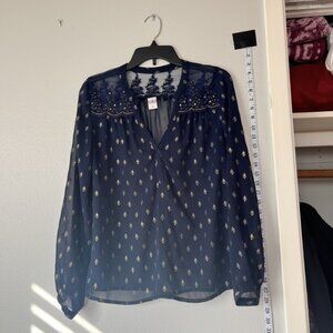 BILA Indian Luxurious Blue‎ Sheer Long Sleeve Blouse Beaded Sequins